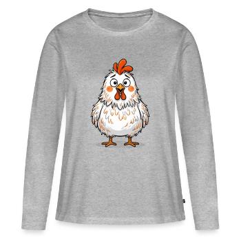 Poulet drôle de Confus Poulet Drôle de Poulet - T-shirt manches longues Premium bio Femme - gris chiné - Devant - Julia (174cm)