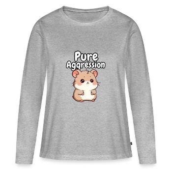 Hamster d’agressivité pure - T-shirt manches longues Premium bio Femme - gris chiné - Devant - Julia (174cm)