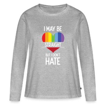 Mois de la fierté - Je suis peut-être hétéro, mais je ne déteste pas - T-shirt manches longues Premium bio Femme - gris chiné - Devant - Julia (174cm)