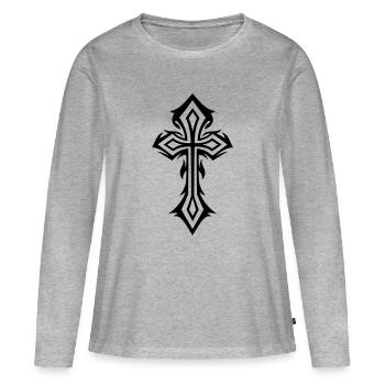 Croix, Crucifix, avec des épines, style gothique. - T-shirt manches longues Premium bio Femme - gris chiné - Devant - Julia (174cm)