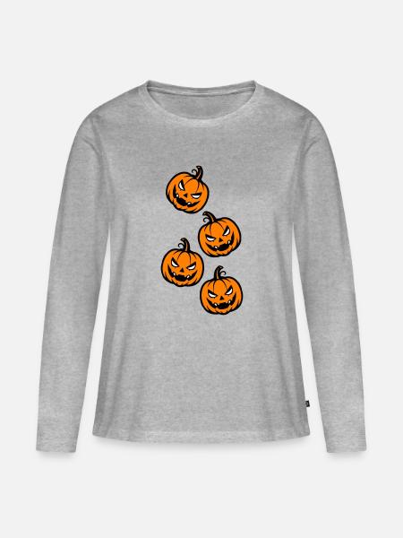 Kürbis Halloween - Frauen Premium Bio Langarmshirt - Grau meliert