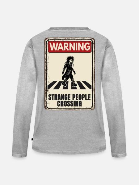 WARNING - Strange People Crossing - Goth - Frauen Premium Bio Langarmshirt - Grau meliert