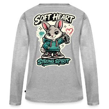 Soft Heart Strong Spirit Hase Graffiti - Frauen Premium Bio Langarmshirt - Grau meliert - Hinten - Julia (174cm)