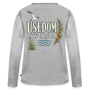 Usedom Wind – Amour côtier sur la mer Baltique - T-shirt manches longues Premium bio Femme - gris chiné - Dos - Julia (174cm)