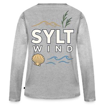 Motif de l’île de la mer du Nord avec Vent Sylt et dunes - T-shirt manches longues Premium bio Femme - gris chiné - Dos - Julia (174cm)