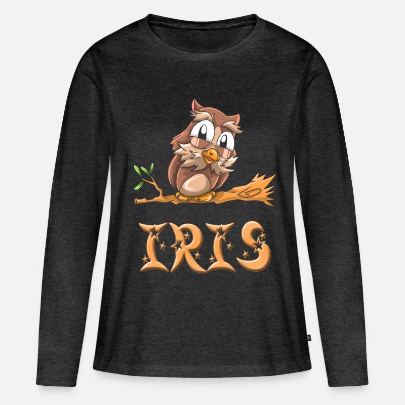 Eule Iris - Frauen Premium Bio Langarmshirt - Anthrazit meliert
