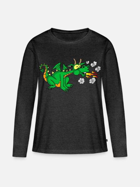 Grüner Drache - Frauen Premium Bio Langarmshirt - Anthrazit meliert