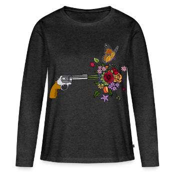 Le revolver de la paix - T-shirt manches longues Premium bio Femme - anthracite chiné - Devant - Julia (174cm)