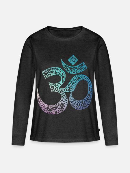 Om - Frauen Premium Bio Langarmshirt - Anthrazit meliert