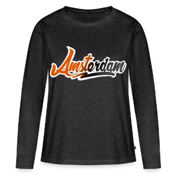 Amsterdam - T-shirt manches longues Premium bio Femme - anthracite chiné - Devant - Julia (174cm)