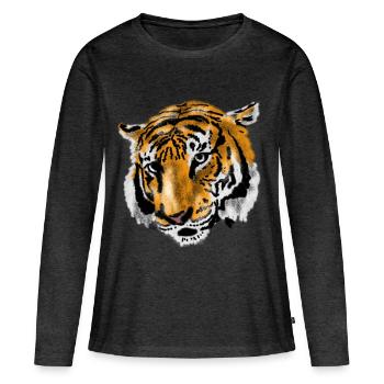 Tiger - Frauen Premium Bio Langarmshirt - Anthrazit meliert - Vorne - Julia (174cm)