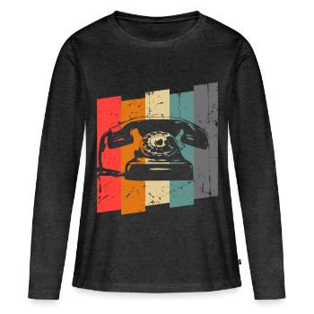 Téléphone - T-shirt manches longues Premium bio Femme - anthracite chiné - Devant - Julia (174cm)
