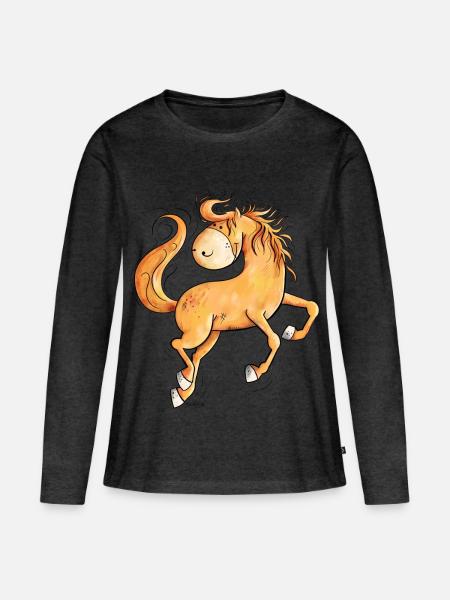 Wildes Pferd im wallender Mähne I Comic - Frauen Premium Bio Langarmshirt - Anthrazit meliert