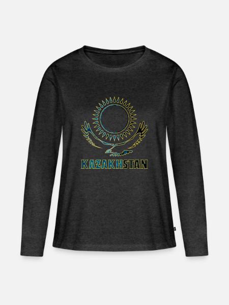 Kasachstan Steppenadler Geschenk - Frauen Premium Bio Langarmshirt - Anthrazit meliert