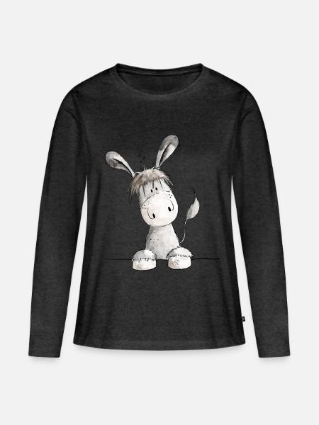 Fröhlicher Esel - Tier - Frauen Premium Bio Langarmshirt - Anthrazit meliert