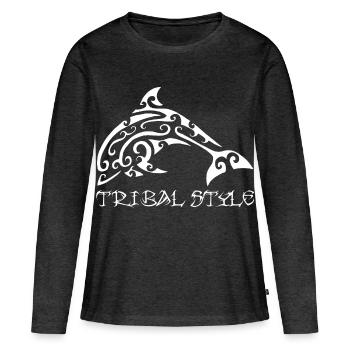 Dauphin blanc de Polynésie - T-shirt manches longues Premium bio Femme - anthracite chiné - Devant - Julia (174cm)