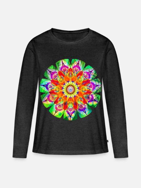 Farbenfrohes hippes Mandala - Frauen Premium Bio Langarmshirt - Anthrazit meliert