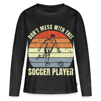 Blague drôle sur le football - T-shirt manches longues Premium bio Femme - anthracite chiné - Devant - Julia (174cm)