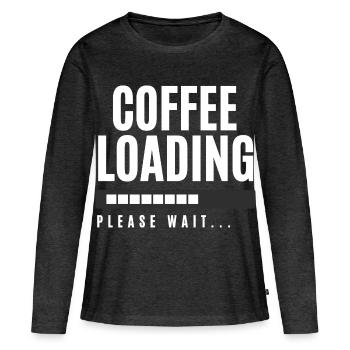 Kaffee wird geladen Bitte warten - Frauen Premium Bio Langarmshirt - Anthrazit meliert - Vorne - Julia (174cm)