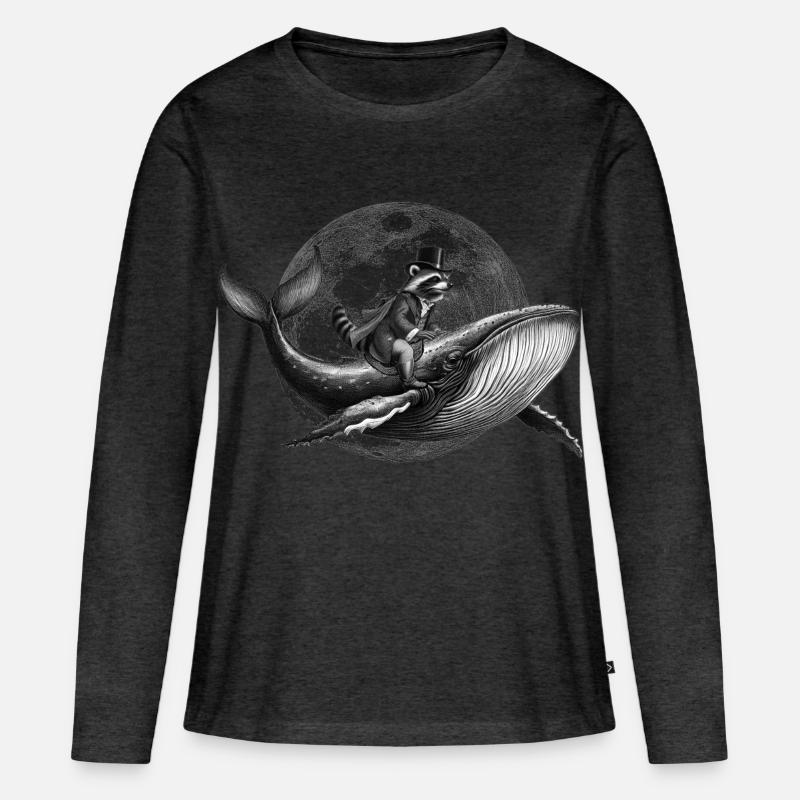 True Moon Love –Ein Waschbär fliegt auf einem Wal - Frauen Premium Bio Langarmshirt - Anthrazit meliert