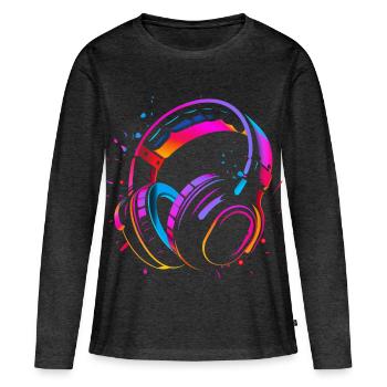 90er Kopfhörer Retrowave - Frauen Premium Bio Langarmshirt - Anthrazit meliert - Vorne - Julia (174cm)