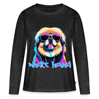 Pékinois Next Level Lion chien cadeau - T-shirt manches longues Premium bio Femme - anthracite chiné - Devant - Julia (174cm)