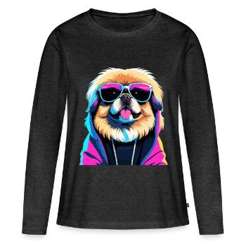 Pékin Gangster Next Level Lion Chien Chien Gesch - T-shirt manches longues Premium bio Femme - anthracite chiné - Devant - Julia (174cm)