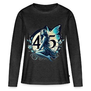 45 ans fée elfe anniversaire cadeau d’anniversaire - T-shirt manches longues Premium bio Femme - anthracite chiné - Devant - Julia (174cm)