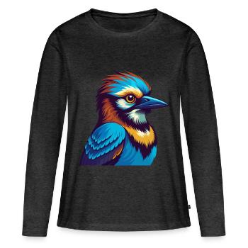 Jay Bird Coloré Kawaii Dessin Animé Personnage Clipart - T-shirt manches longues Premium bio Femme - anthracite chiné - Devant - Julia (174cm)