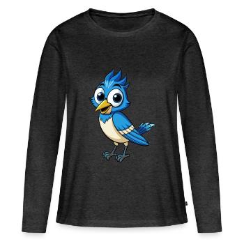 Jay Bird Niedliche Zeichentrickfigur Kawaii Clipart - Frauen Premium Bio Langarmshirt - Anthrazit meliert - Vorne - Julia (174cm)