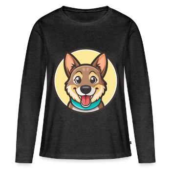 Chien bâtard race dessin animé personnage Kawaii Clipart - T-shirt manches longues Premium bio Femme - anthracite chiné - Devant - Julia (174cm)