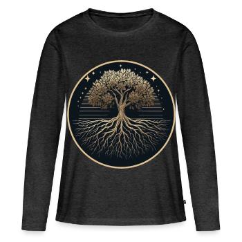 Tree Silhouette Roots - Women's Premium Organic Long Sleeve Shirt - heather anthracite - Front - Julia (174cm)