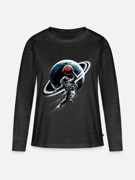 Basketball Astronaut Raumfahrer Geschenk - Frauen Premium Bio Langarmshirt - Anthrazit meliert