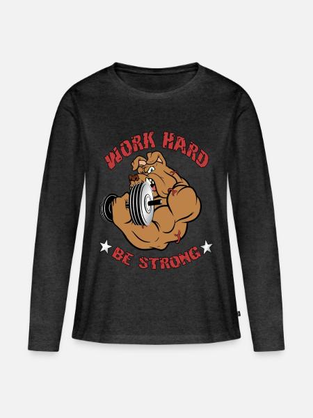 Fitnessstudio Bulldogge - Frauen Premium Bio Langarmshirt - Anthrazit meliert