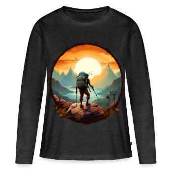 Alpinistes avant le lever du soleil - T-shirt manches longues Premium bio Femme - anthracite chiné - Devant - Julia (174cm)