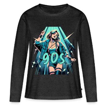 Frau tanzt Tanzen 90er Retro Disco Disko Geschenk - Frauen Premium Bio Langarmshirt - Anthrazit meliert - Vorne - Julia (174cm)