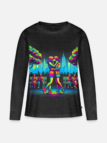 Neonliebe in der Stadtparkszene - Frauen Premium Bio Langarmshirt - Anthrazit meliert