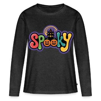 Spuk Halloween Kürbisfreude - Frauen Premium Bio Langarmshirt - Anthrazit meliert - Vorne - Julia (174cm)