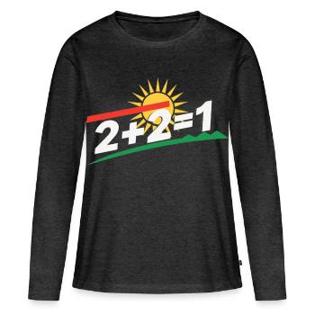 Sonnenlogo 2+2=1 Statement, kurdistan - Frauen Premium Bio Langarmshirt - Anthrazit meliert - Vorne - Julia (174cm)
