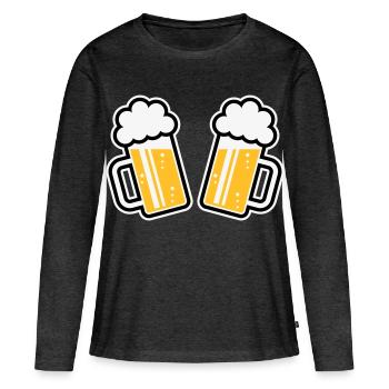 2 chopes de bière Santé ! Santé ! (Chopes de bière 3C) - T-shirt manches longues Premium bio Femme - anthracite chiné - Devant - Julia (174cm)
