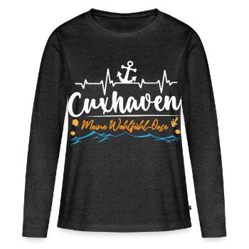 CUXHAVEN MEINE WOHLFÜHL OASE Lustiges - Frauen Premium Bio Langarmshirt - Anthrazit meliert - Vorne - Julia (174cm)