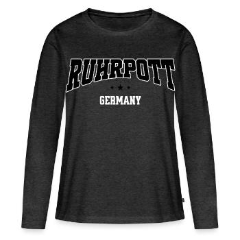 Accueil du Lettrage Ruhrpott Industrie - T-shirt manches longues Premium bio Femme - anthracite chiné - Devant - Julia (174cm)
