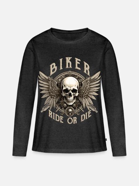 BIKER - Frauen Premium Bio Langarmshirt - Anthrazit meliert