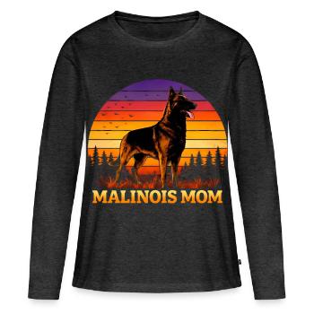 Maman malinoise - T-shirt manches longues Premium bio Femme - anthracite chiné - Devant - Julia (174cm)