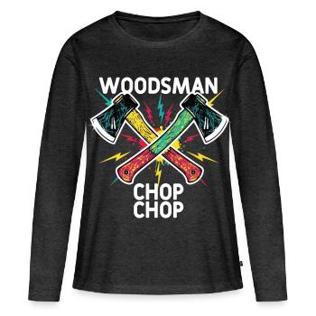 Woodsman Chop Chop Haches Camping - T-shirt manches longues Premium bio Femme - anthracite chiné - Devant - Julia (174cm)