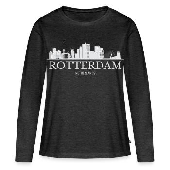 Rotterdam Skyline, Rotterdam Niederlande - Frauen Premium Bio Langarmshirt - Anthrazit meliert - Vorne - Julia (174cm)