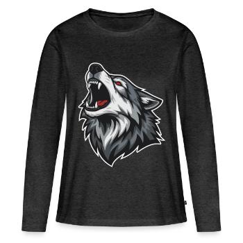 Wild Wolf Heult Rotaugen-Maskottchen Wolf Maskottchen - Frauen Premium Bio Langarmshirt - Anthrazit meliert - Vorne - Julia (174cm)