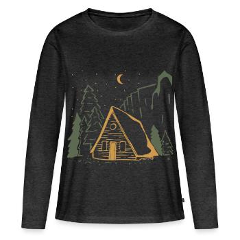 Mondbeschienene rustikale Hüttennacht - Frauen Premium Bio Langarmshirt - Anthrazit meliert - Vorne - Julia (174cm)