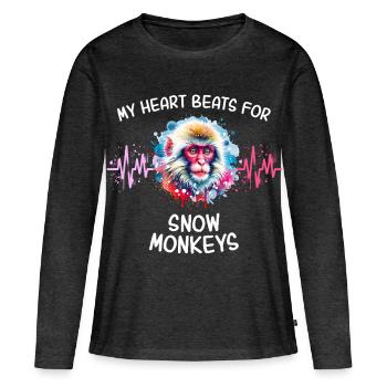 Schneeaffe Herzlinie - Frauen Premium Bio Langarmshirt - Anthrazit meliert - Vorne - Julia (174cm)