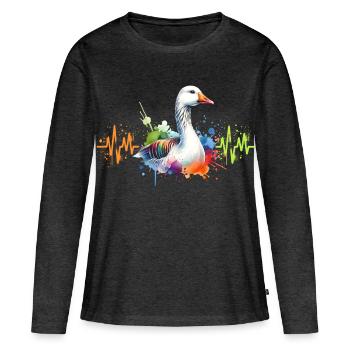 Gans Herzlinie - Frauen Premium Bio Langarmshirt - Anthrazit meliert - Vorne - Julia (174cm)
